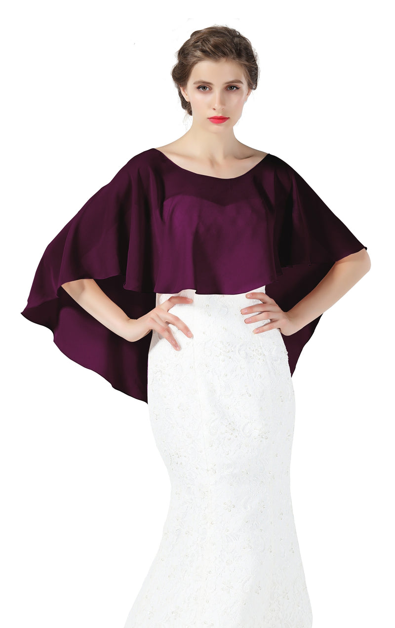Bridal Capelet Chiffon Cape Shawls High-Low Short Tops For Women Wedding Dresses-S65