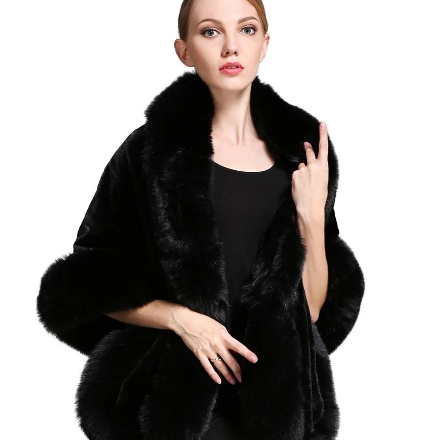 BEAUTELICATE Women's Party Faux Fox Fur Long Shawl Cloak Cape Coat-S64(More Colors)