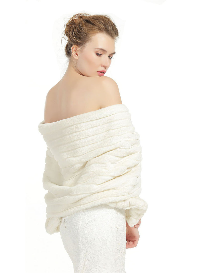 Faux Fur Shawl Wedding Wrap Bridal Shrug Ivory Stole Winter Bridemaids Cover Up 3 Patterns Free Brooch-S68