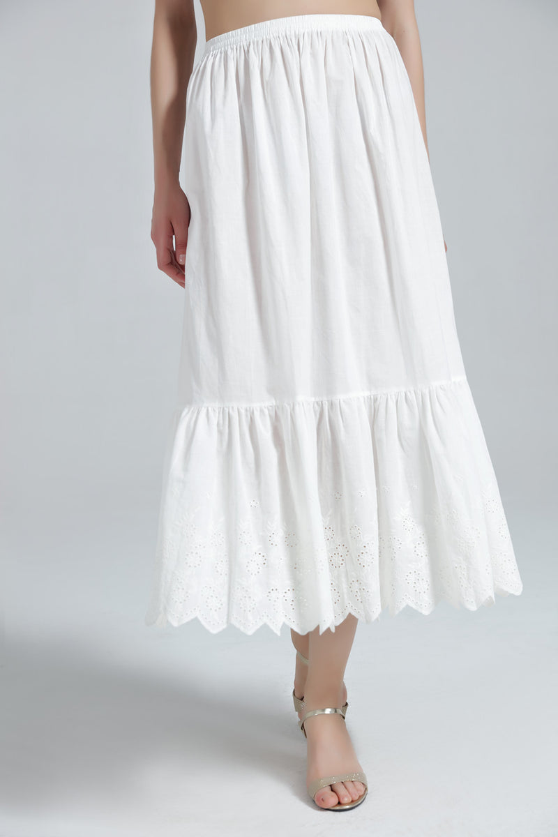 BEAUTELICATE Half Slip Skirt Extender 100% Cotton Vintage Underskirt with Lace Embroidery Ivory Size S M L-P31