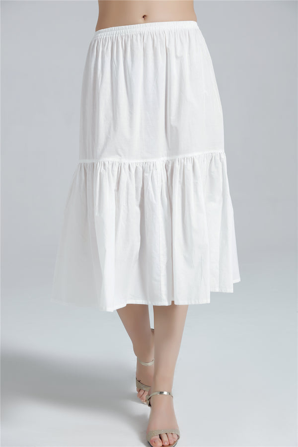 Women Cotton Ruffles Petticoat Skirt Underskirt Half Slip Midi Bastic A-line
