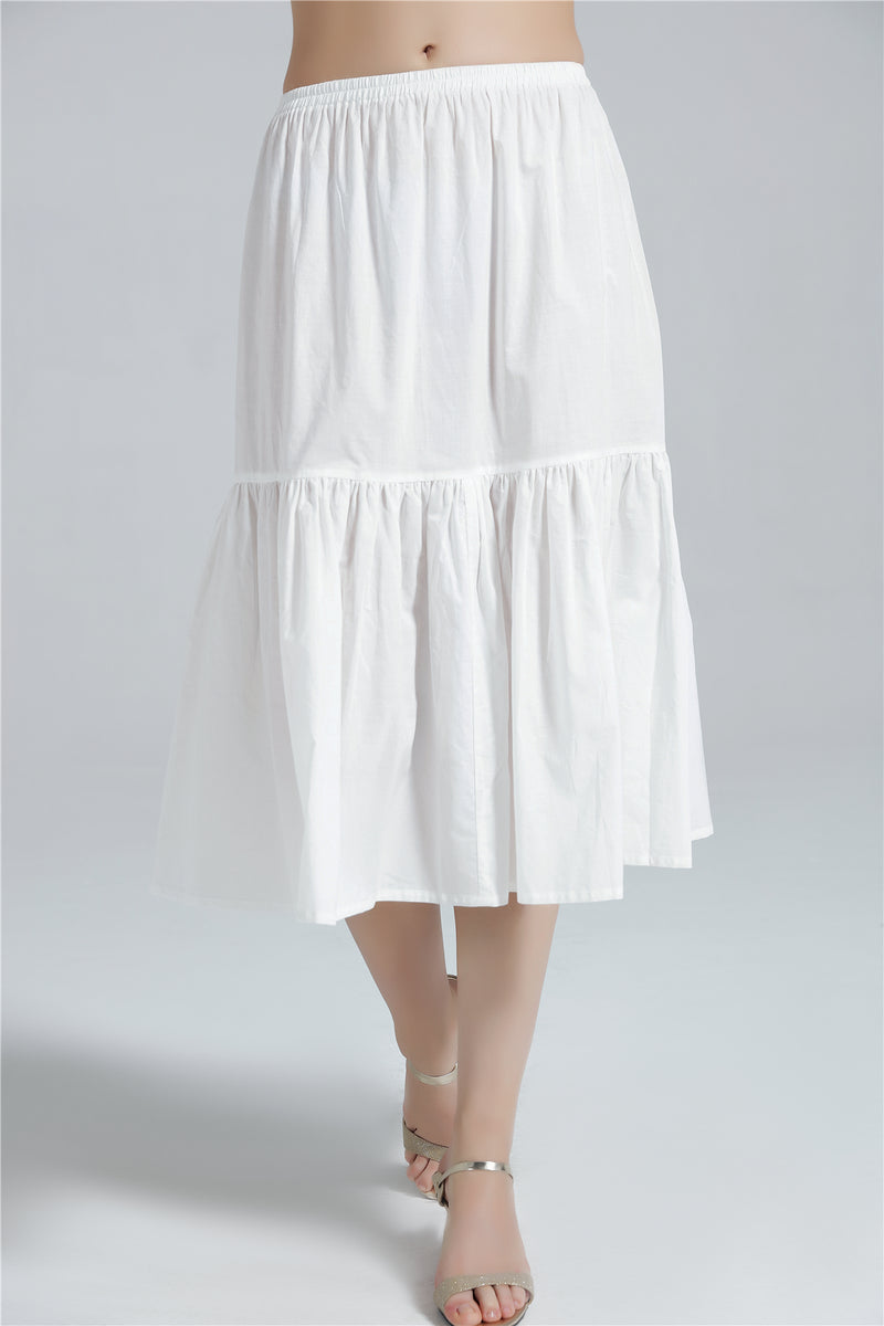 Lady Cotton Underskirt Half Waist Slip Embroidery Lace Trim White Soft  Petticoat