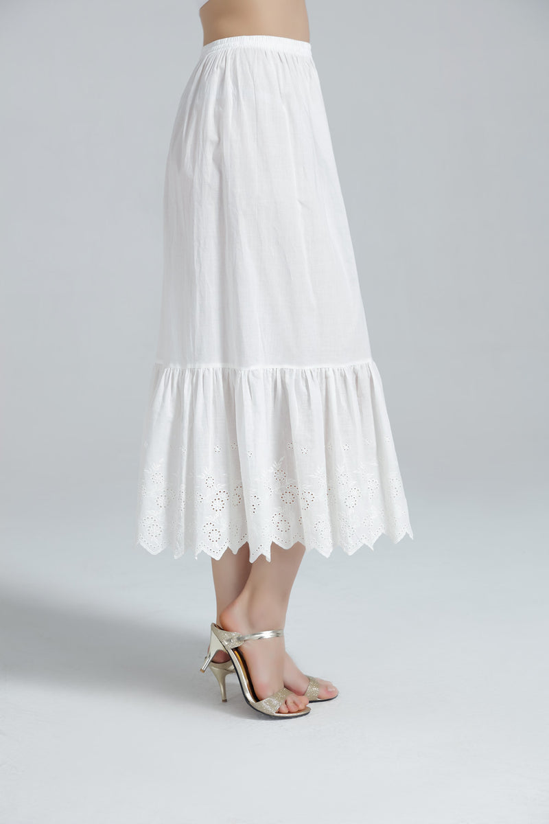 X_LON- Premium Quality Lace Underskirt Petticoat Slip Inner Skirt Extension  Embellishment Extender Kain Dalam