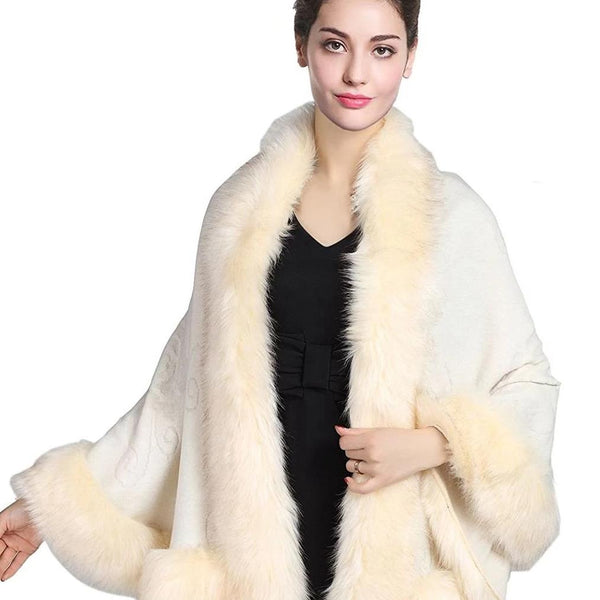 Caracilia Women Luxury Faux Fur Coat Jackets Wrap Cape Shawl for Wedding  Party at  Women's Coats Shop