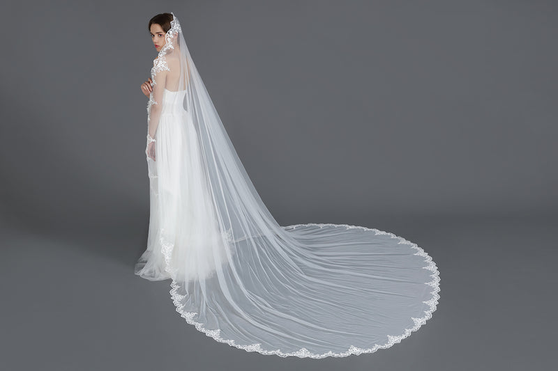 Bridal Veil Wedding with Applique Comb – Leimandy