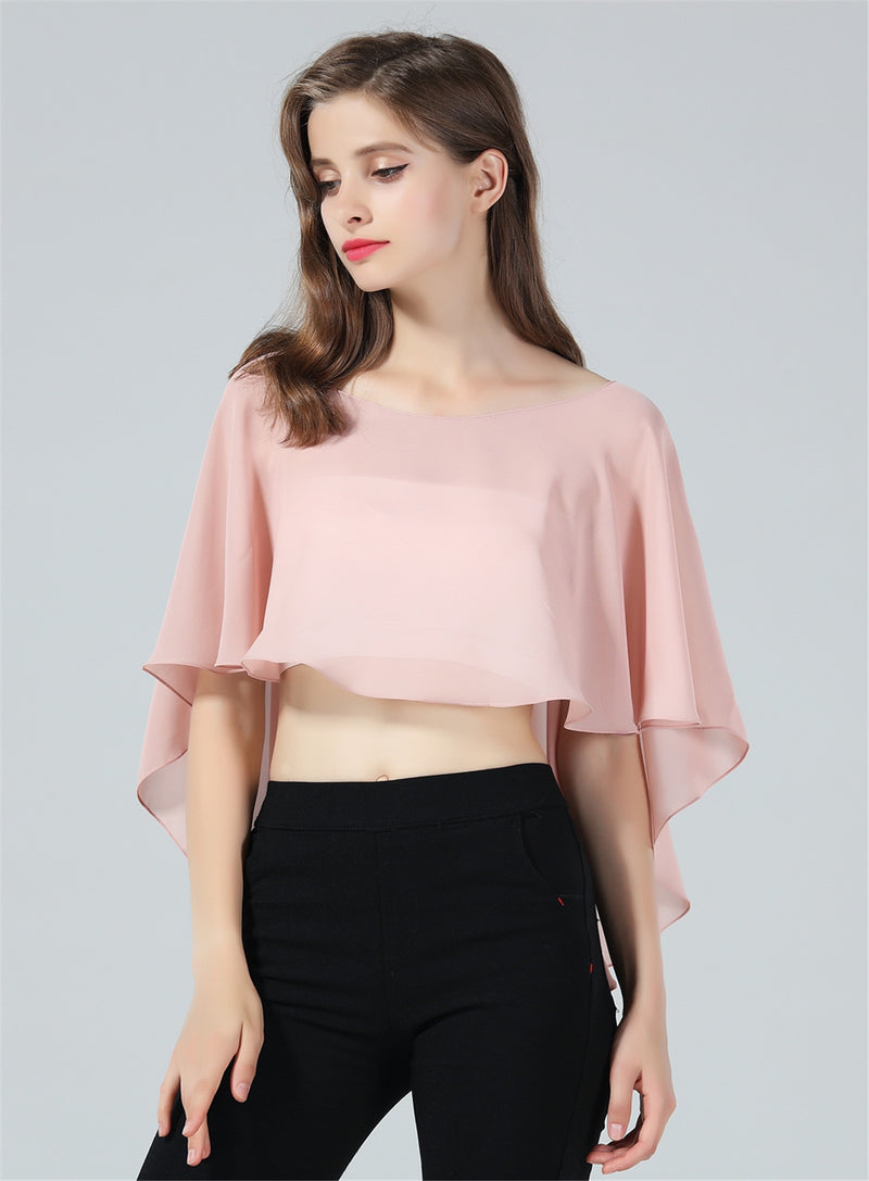 Bridal Capelet Chiffon Cape Shawls High-Low Short Tops For Women Wedding Dresses-S71