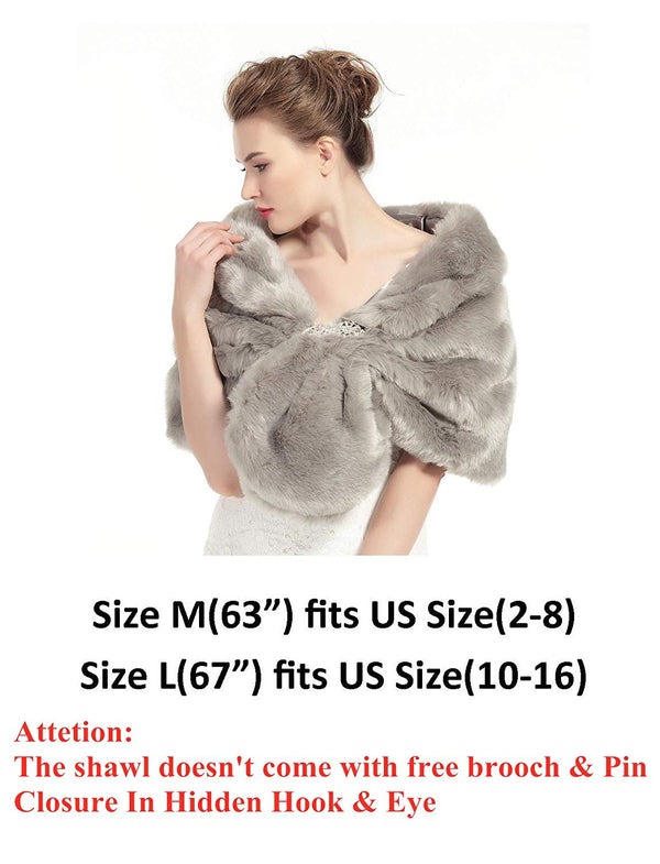 Faux Fur Shawl Wrap Stole Shrug Winter Bridal Wedding Cover Up Size L M-S33