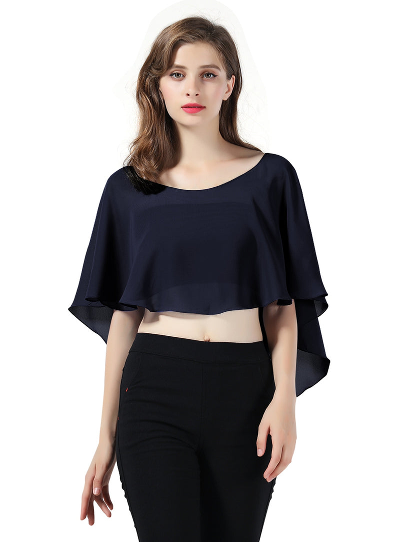 Bridal Capelet Chiffon Cape Shawls High-Low Short Tops For Women Wedding Dresses-S65