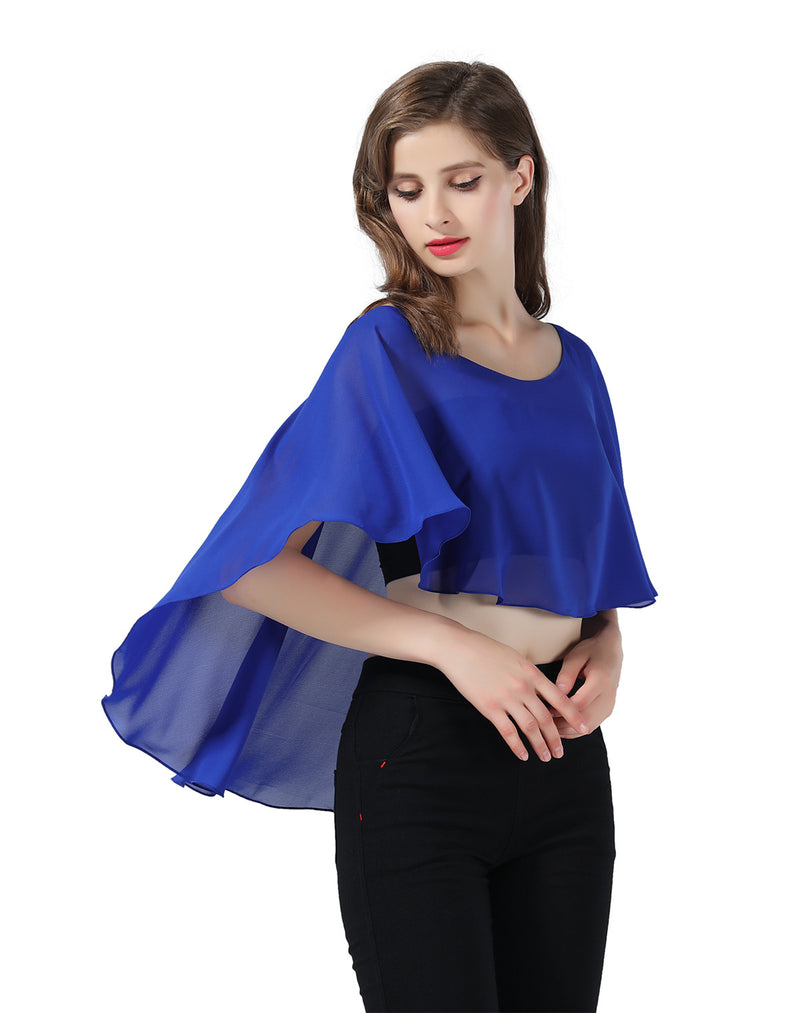 Bridal Capelet Chiffon Cape Shawls High-Low Short Tops For Women Wedding Dresses-S65