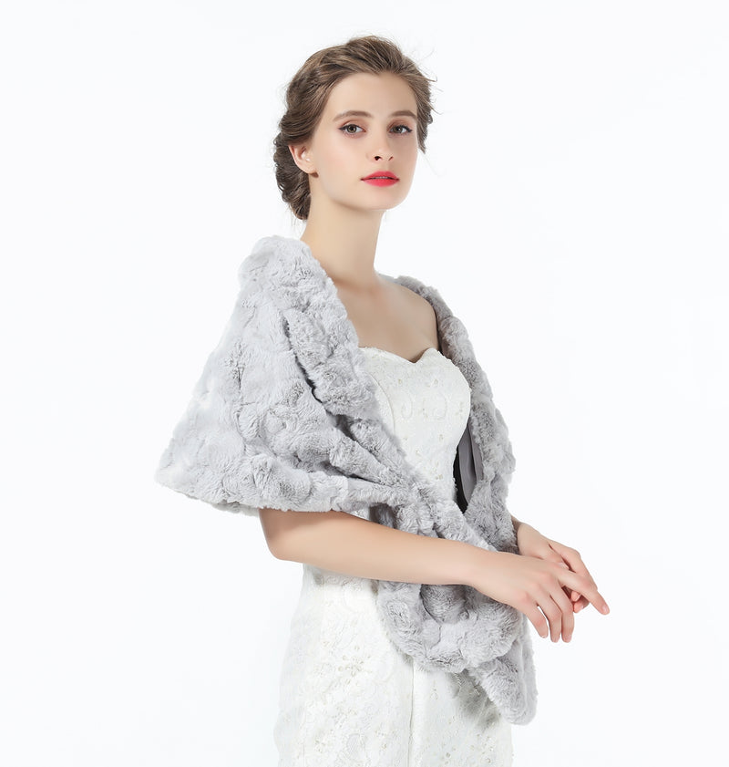 Faux fur Shawl Wedding Wrap Women Bridal Fur Stole Bridesmaids Shrug Winter Cover Up S78 (5 Colors)-S78