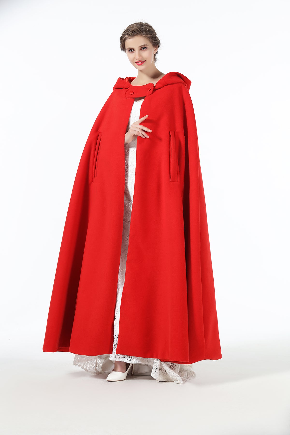 BEAUTELICATE Hooded Cloak Wedding Cape for Women Bridal Winter Robe Wool Blend Halloween Costume Christmas-Cloak-10-CustomMade