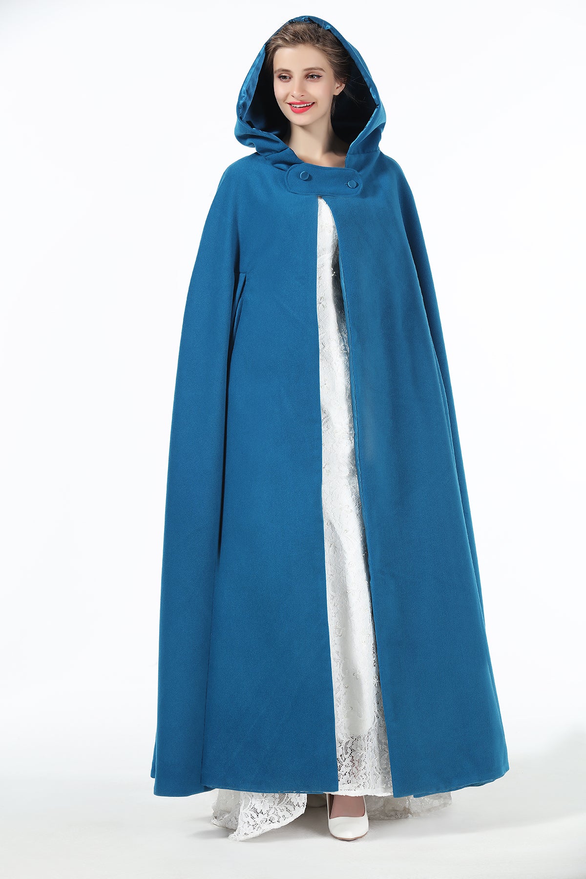 BEAUTELICATE Hooded Cloak Wedding Cape for Women Bridal Winter Robe Wool Blend Halloween Costume Christmas-Cloak-10-CustomMade