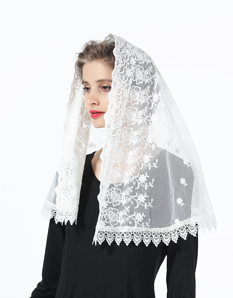 Lace Veil For Church Catholic Cathedral Chapel Mantilla 1st Communion Head Covering Latin Mass Easter Off White-V99
