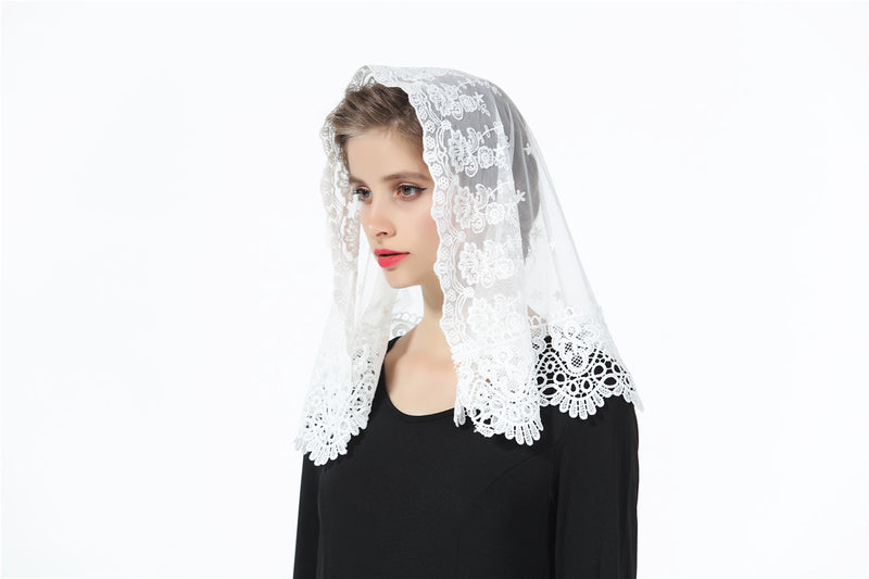 Princess Lace Veil Church Cathedral Catholic Chapel Mantilla Communion Easter Latin Mass Head Covering Off White-V105