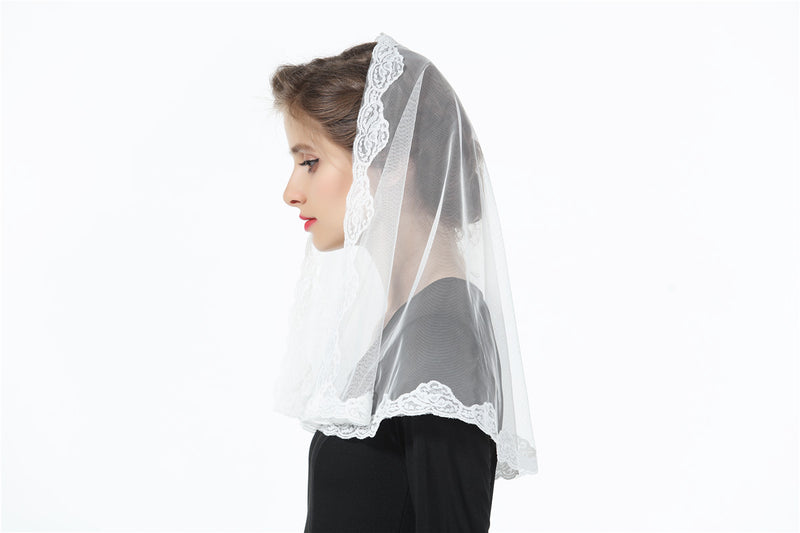 Lace Veil Church Cathedral Catholic Chapel Communion Mantilla Latin Mass Head Cover Easter Off White-V110
