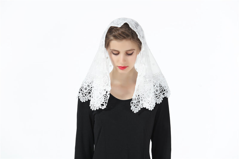 Princess Lace Veil Church Cathedral Catholic Chapel Mantilla Communion Easter Latin Mass Head Covering Off White-V105