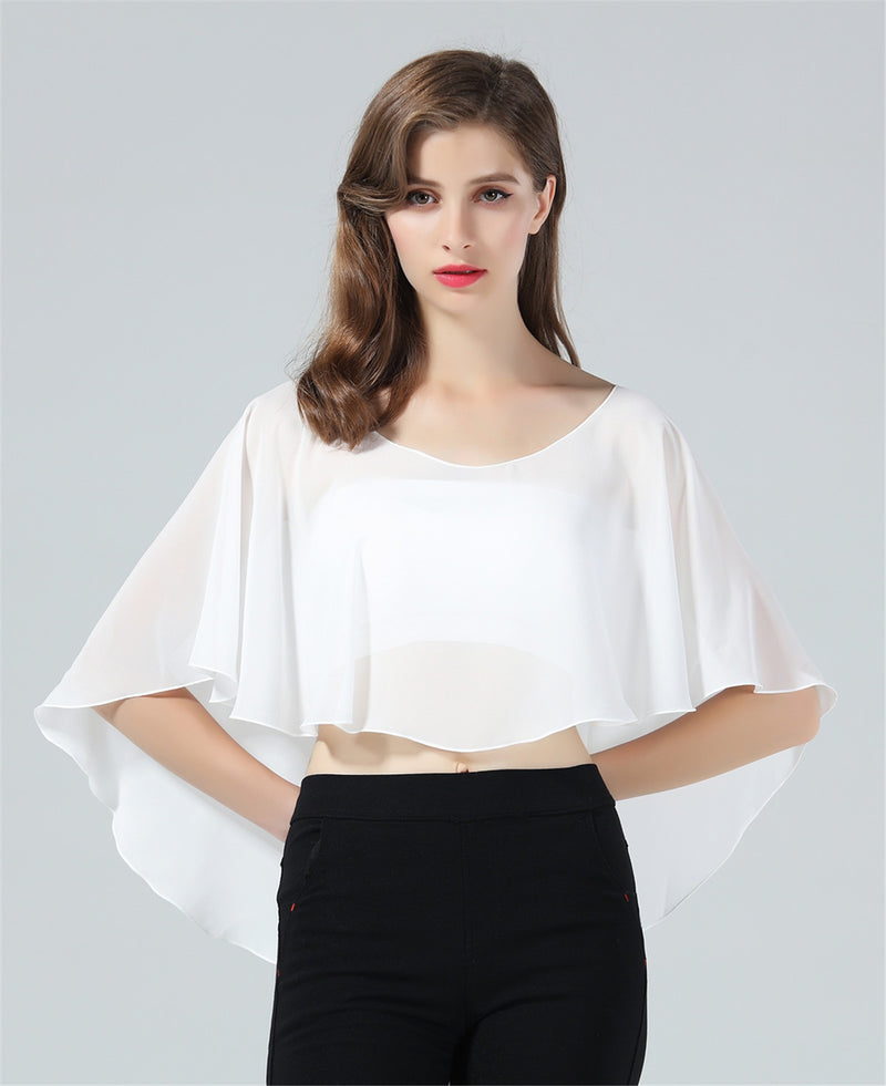 Bridal Capelet Chiffon Cape Shawls High-Low Short Tops For Women Wedding Dresses-S71