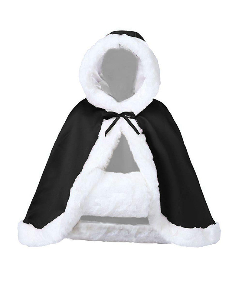 Hochzeitsumhang mit Kapuze für die Braut, Winter, wendbar, mit Pelzbesatz, kostenloser Handmuff, hüftlang, 18 Farben von BEAUTELICATE 