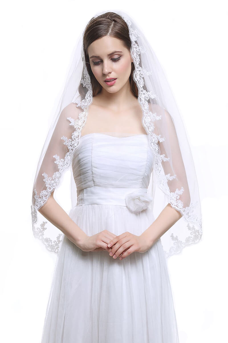 Bridal-Wedding-Veil-1-Tier-Ivory-and-White-Fingertip-Tulle-Applique-Edge-with-Comb-White-White