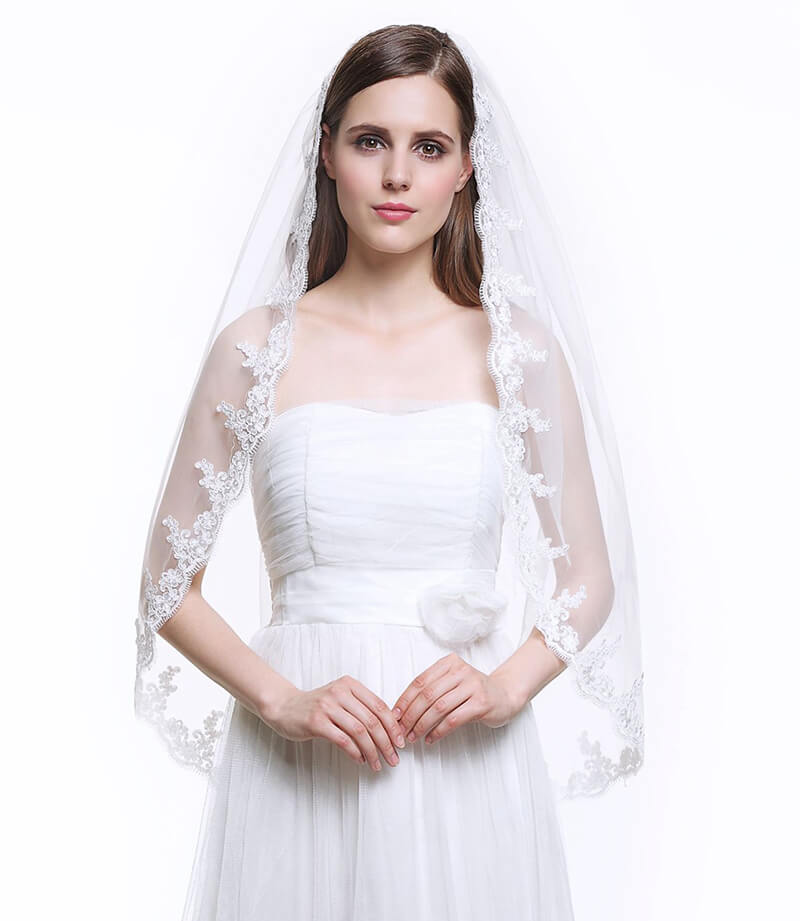 Bridal-Wedding-Veil-1-Tier-Ivory-and-White-Fingertip-Tulle-Applique-Edge-with-Comb-White-Ivory