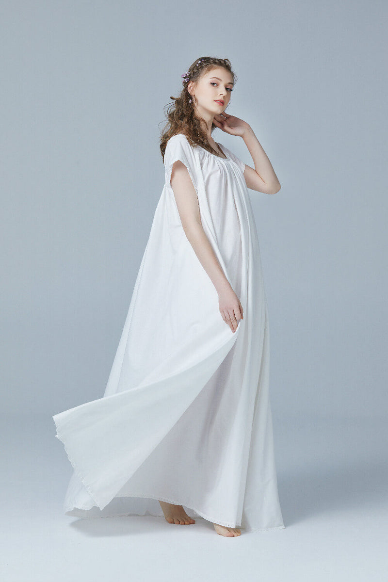 Women’s-100%-Cotton-Vintage-Victorian-Nightgown-Maternity-Sleepwear-Long-Dress-Plus-Size-XL