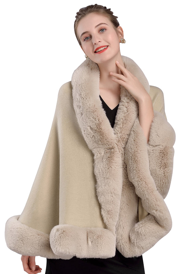 Caracilia Women Luxury Faux Fur Coat Jackets Wrap Cape Shawl for Wedding  Party