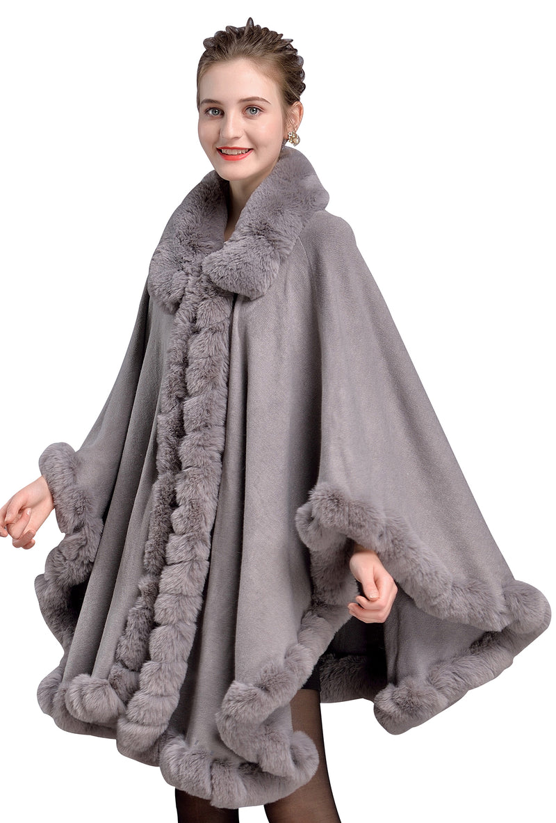 Lipsy Grey Shawl Oversize Collar Plush Faux Fur Coat