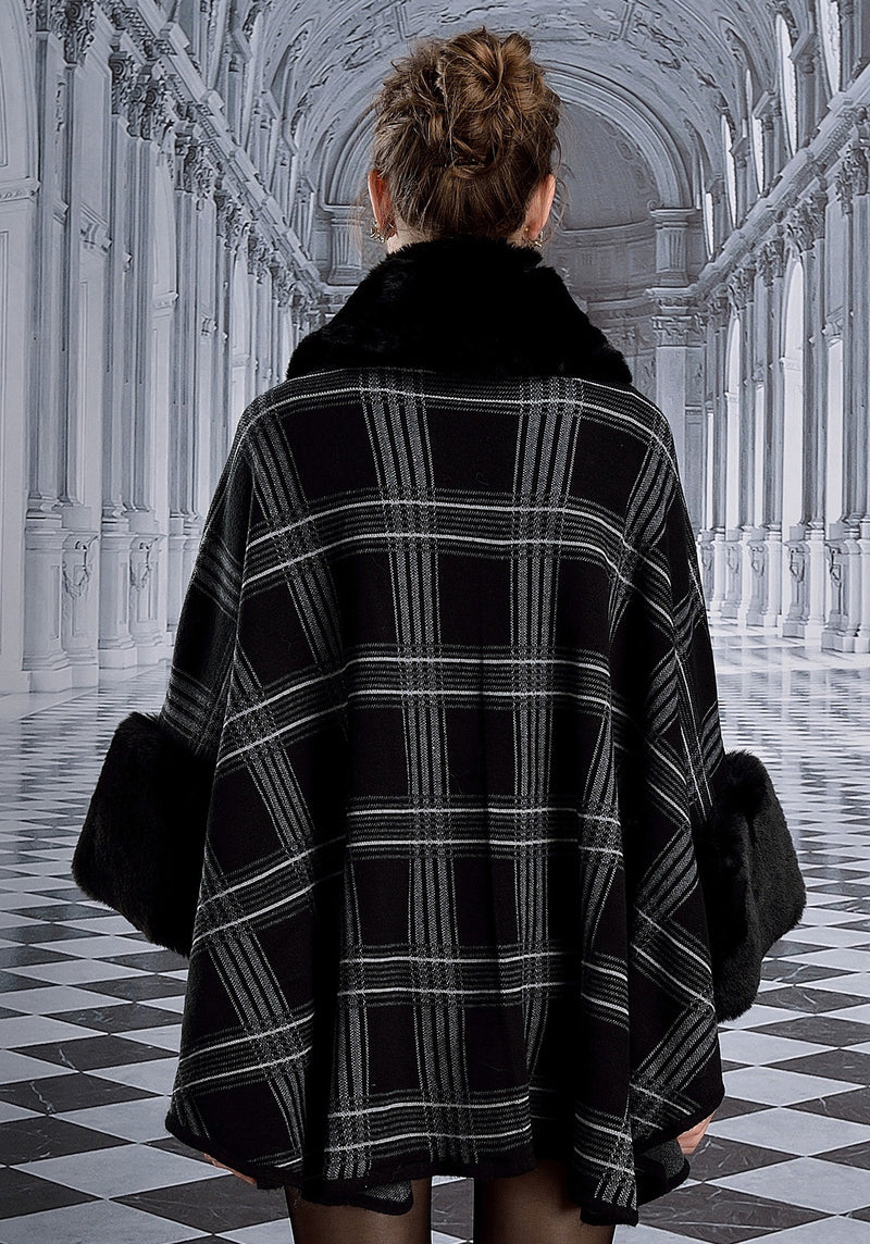 Women's Winter Faux Fur Shawl Plaid With Sleeves Fine Coat Open Front Solid Color Wedding Bride Cardigan-S107