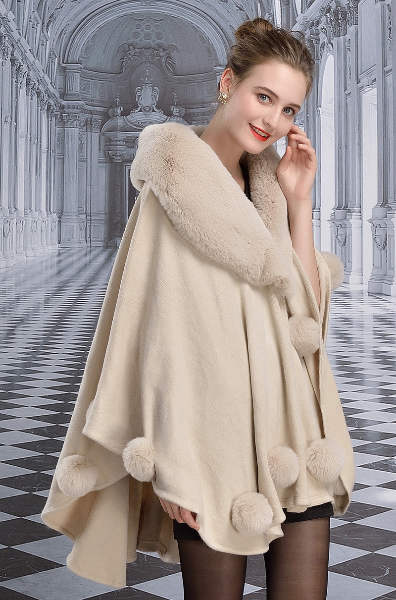 Women's-Winter-Faux-Fur-Shawl-Fine-With-Ball-Coat-Knit-Open-Front-Solid-Color-Wedding-Bride-Cardigan-Sweater