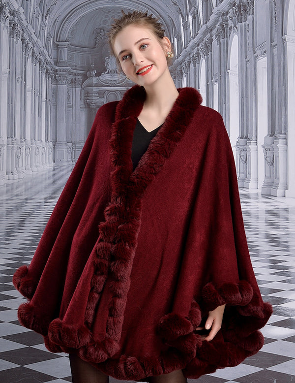 BEAUTELICATE Faux Fur Shawl Wrap Cape Stole Shrug Bridal Winter Wedding  with Hook Hooded Red With Tassel : : Clothing, Shoes & Accessories