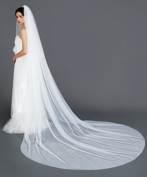 Wedding Bridal Veil with Comb 2 Tier Cut Edge Cathedral Length 118"-V77