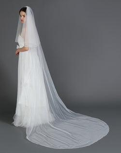Wedding Bridal Veil with Comb 2 Tier Pencil Edge Long Cathedral Length 118"-V45-Custom Made