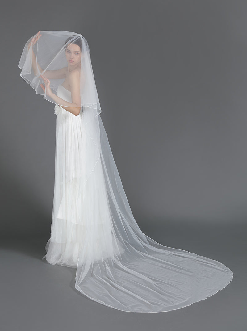 Two Tier Cathedral Veil with Pencil Edge |  White / 30/90 Inches / Pencil (As Pictured)