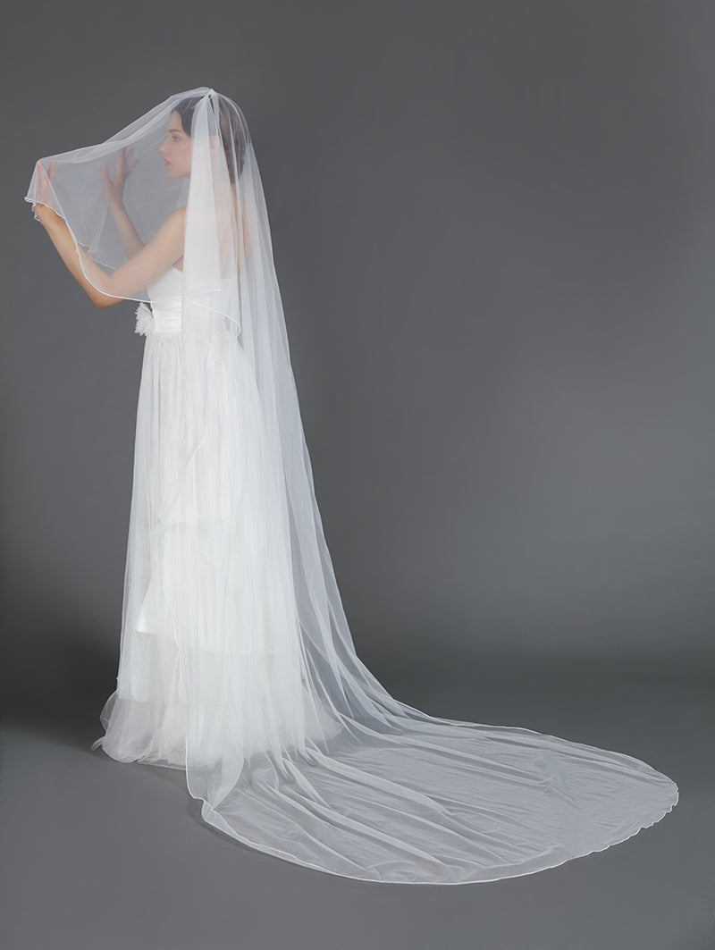 Wedding Bridal Veil with Comb 2 Tier Pencil Edge Long Cathedral Length 118" Ivory White-V45