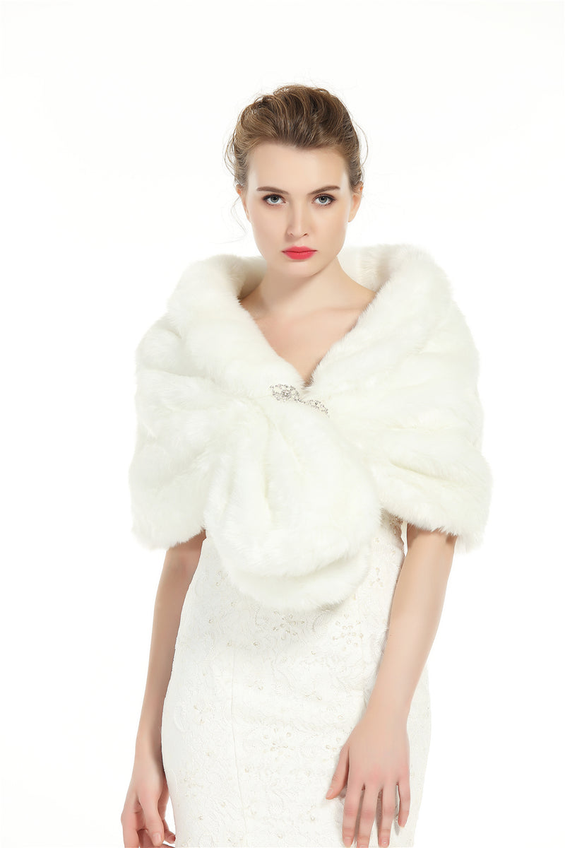 Faux Fur Shawl Wrap Stole Shrug Winter Bridal Wedding Cover Up Size L M-S33