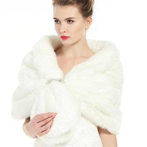 Faux Fur Shawl Wrap Stole Shrug Winter Bridal Wedding Cover Up Size L M-S33