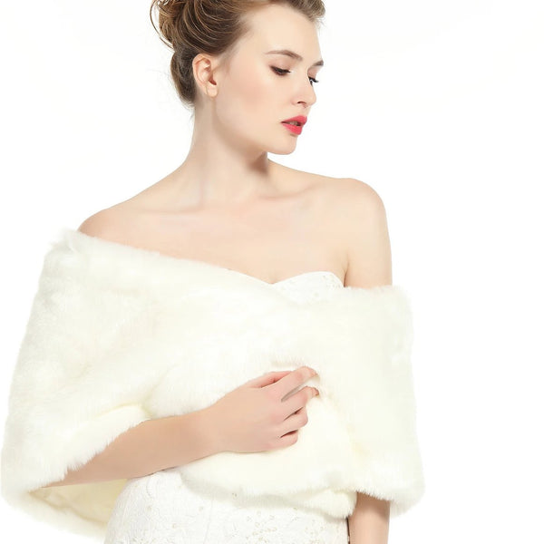 Wedding Faux fur Shawl For Women Bridal Cape Cover Up Party Gown Wrap Winter-S51