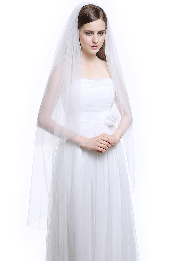Bridal Wedding Veil 2T Knee Length Cut Edge with Comb Ivory White-V36