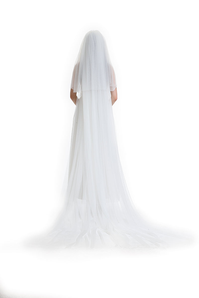 Cathedral Wedding Long Bridal Veil with Comb Blush 3 Tiers Cut Edge Ivory White-V61