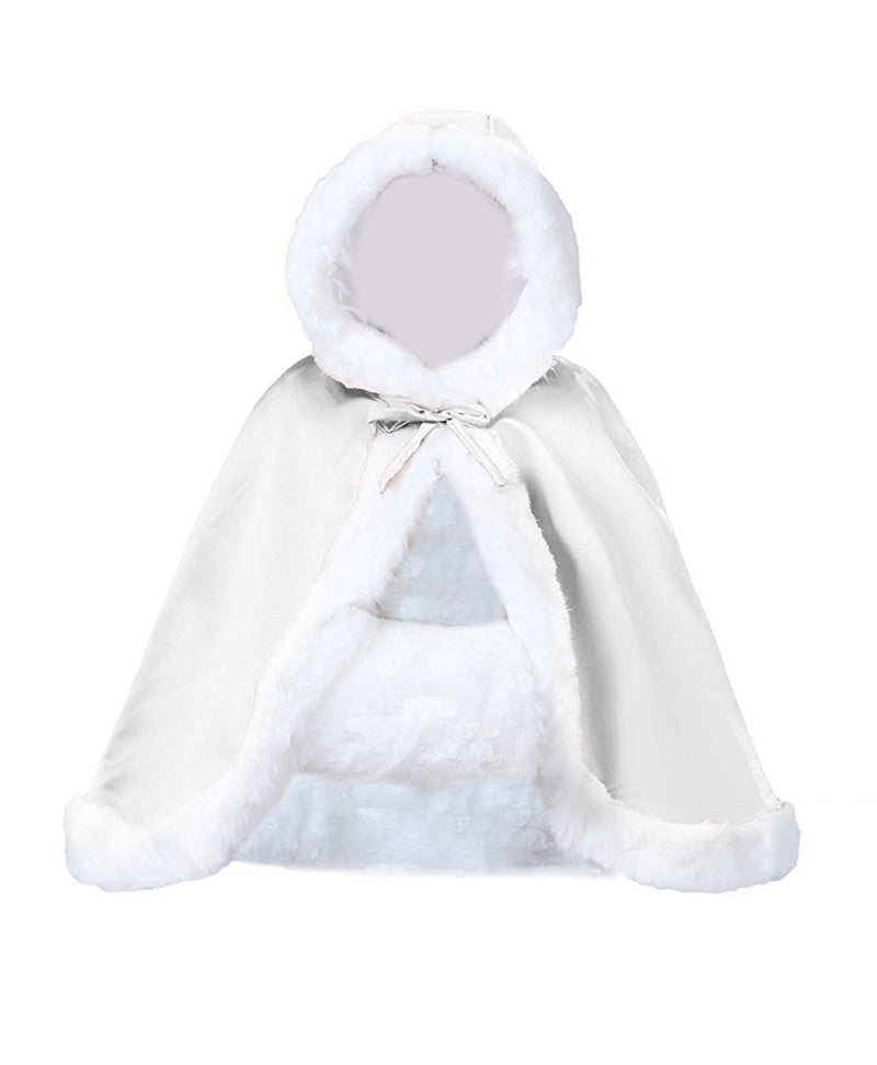 Hochzeitsumhang mit Kapuze für die Braut, Winter, wendbar, mit Pelzbesatz, kostenloser Handmuff, hüftlang, 18 Farben von BEAUTELICATE 