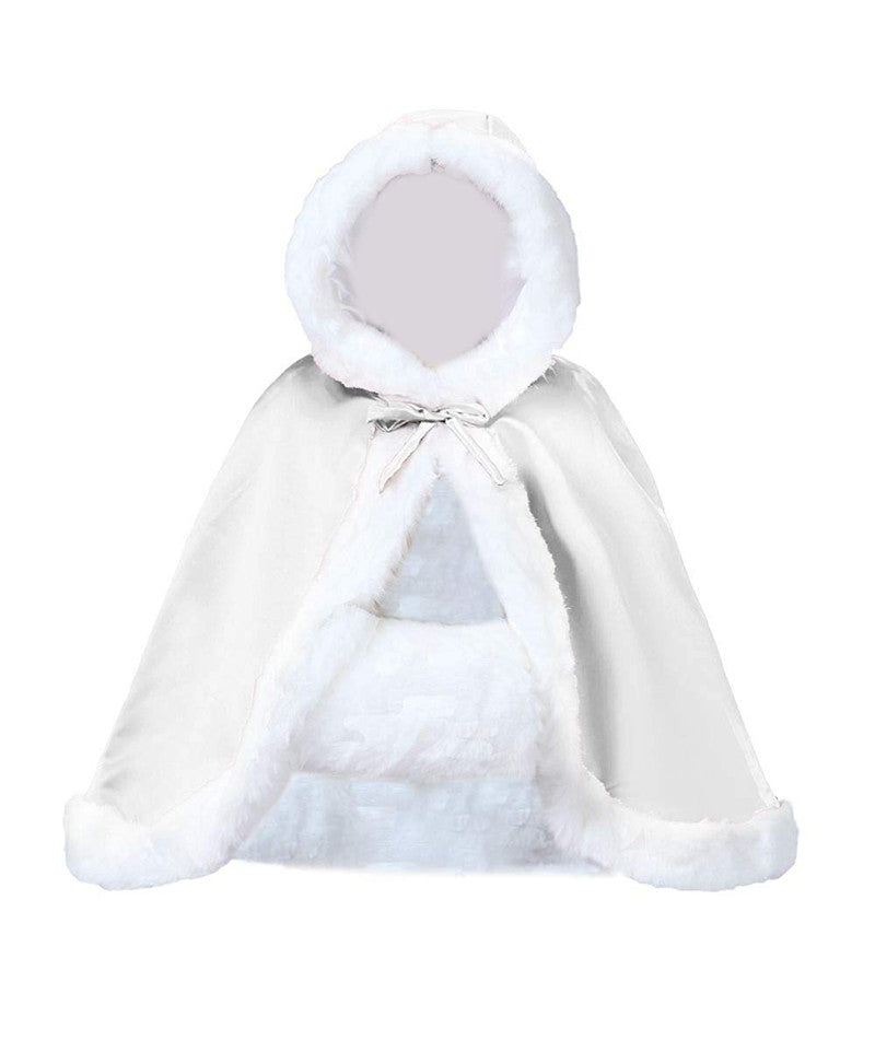 Wedding Cape Hooded Cloak for Bride Winter Reversible with Fur Trim Free Hand Muff Hip-length 18 Colors by BEAUTELICATE
