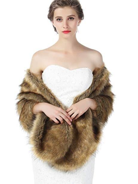 Faux fur Shawl Wrap for Women Wedding Stole Bridal Shrug Winter Cover Up Bridesmaids Cape-S75