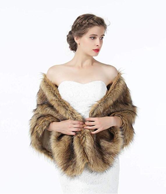Faux fur Shawl Wrap for Women Wedding Stole Bridal Shrug Winter Cover Up Bridesmaids Cape-S75