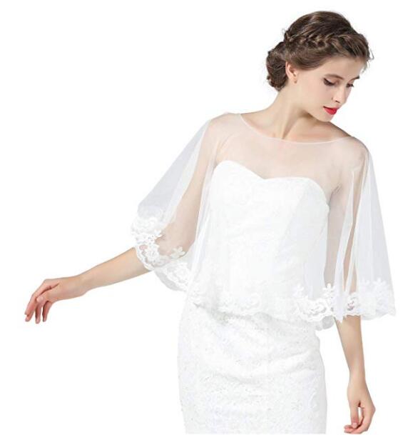 Wedding Cape Lace Bridal Capelet Bolero Cover Up Lace Shawl 1920S Women Shrug Wrap Off White Plus Size More Styles-S82