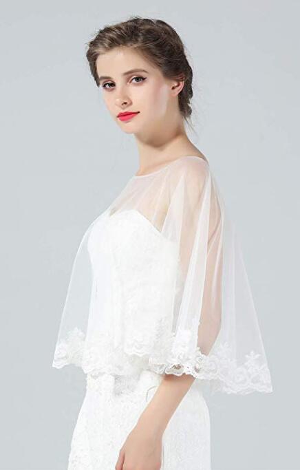 Wedding Cape Lace Bridal Capelet Bolero Cover Up Lace Shawl 1920S Women Shrug Wrap Off White Plus Size More Styles-S82