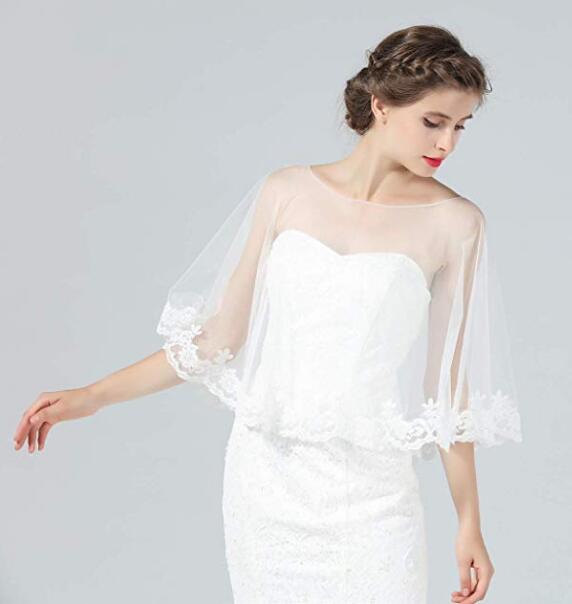 Wedding Cape Lace Bridal Capelet Bolero Cover Up Lace Shawl 1920S Women Shrug Wrap Off White Plus Size More Styles-S82