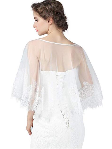 Wedding Cape Lace Bridal Capelet Bolero Cover Up Lace Shawl 1920S Women Shrug Wrap Off White Plus Size More Styles-S82