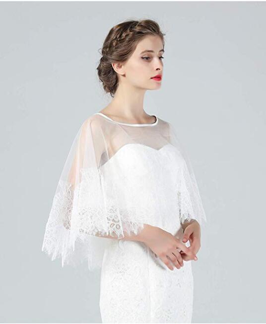 Wedding Cape Lace Bridal Capelet Bolero Cover Up Lace Shawl 1920S Women Shrug Wrap Off White Plus Size More Styles-S82