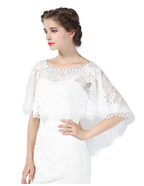 Wedding Cape Lace Bridal Capelet Bolero Cover Up Lace Shawl 1920S Women Shrug Wrap Off White Plus Size More Styles-S82