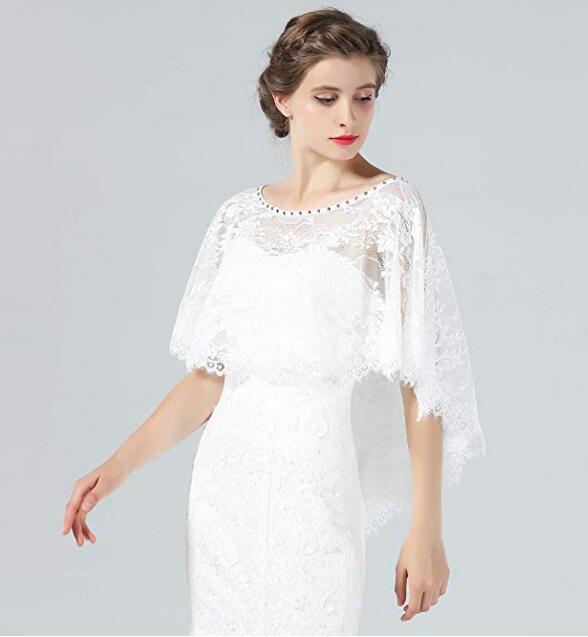 Wedding Cape Lace Bridal Capelet Bolero Cover Up Lace Shawl 1920S Women Shrug Wrap Off White Plus Size More Styles-S82